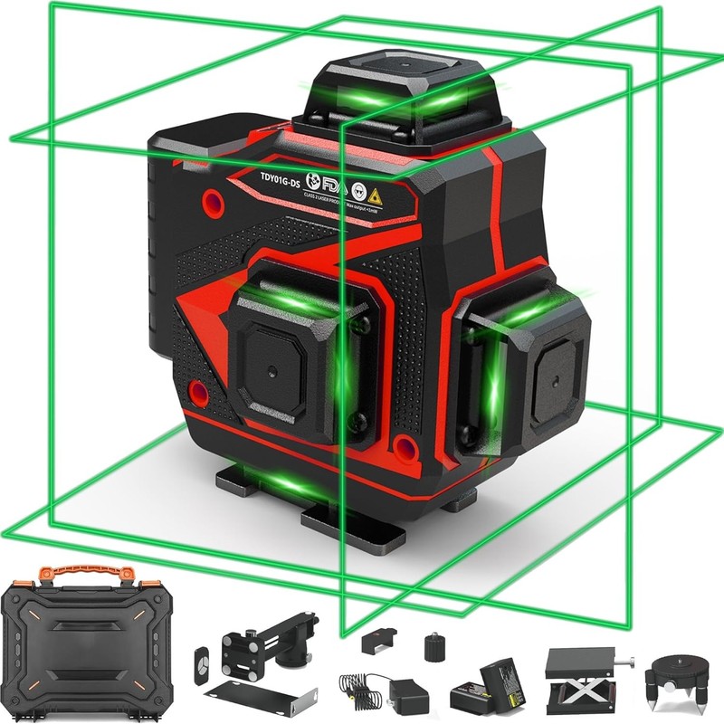 Inspiritech 4D 360 Self Leveling Green Beam Laser Level 16 Lines Tile Floor Case