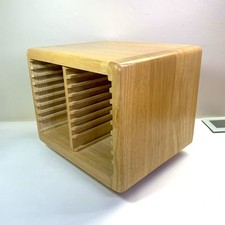 Vintage Solid Wood Rotating CD DVD Holder Rack 40 Capacity Spinning Carousel