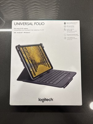 Logitech Universal Folio Case Bluetooth Wireless Keyboard Fits 9-10'' Tablets iOS