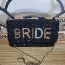 Capelli New York Black and Gold Beaded Bride Clutch / Shoulder Bag