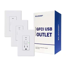 15 Amp Tamper Resistant Self-Test GFCI Outlet and 24-W In-Wall USB Charger Combo
