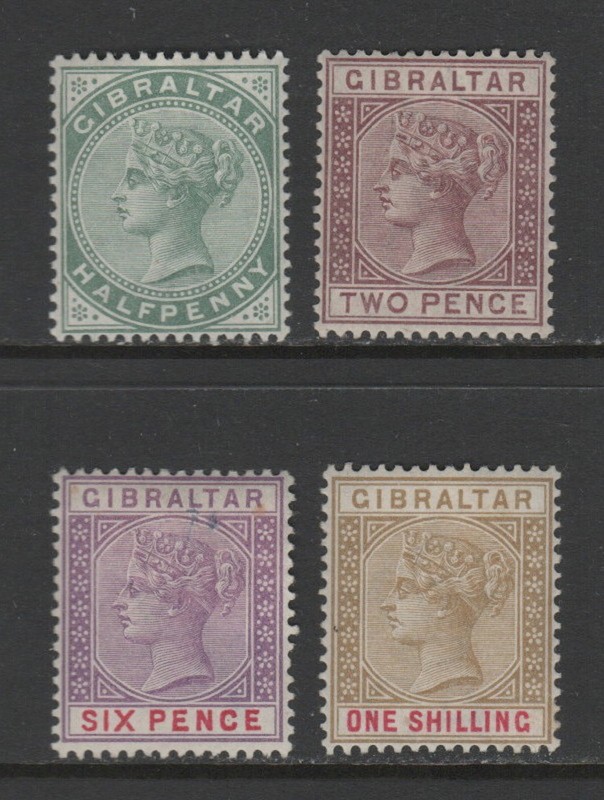 Gibraltar 1886 - 1898 QV Sc 9, 12, 19 & 21 MH/LH F/VF CV $161.50