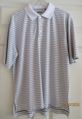Skins Game Golf Polo Shirt Men' Medium Short Sleeve White w/Gray Stripe NWOT