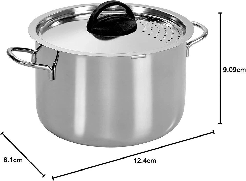 Pentola  Con Coperchio Scolapasta Acciaio Inox 18/10, Argento, 5.5 + Litri - Immagine 4 di 4
