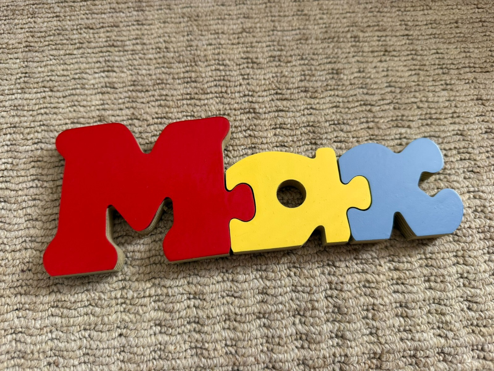 Max - Name - Wooden Personalised Puzzle - 3 Pieces - Red Yellow Blue