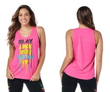 Zumba Slay Like You Mean It Tank Top - Shocking Pink ~ XS  S ~ Free Ship!