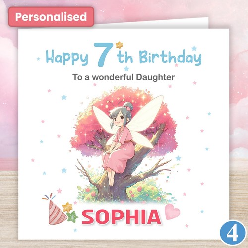 Personalised BIRTHDAY CARD Children Girl Daughter Granddaughter Tree Fairy Star - Picture 11 of 12