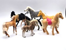 7 Small Horses Pony Hard Plastic Toys Assorted Colors 3 r Velvet Flocked 1Barbie