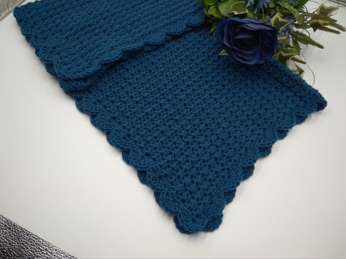 Copertina Neonato Uncinetto misto lana 85% merinos blu petrolio misura 80 x 69 - Foto 4 di 10