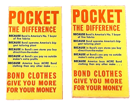 Bloc de notas publicitario Bond Clothing Stores 1959 2 originales tamaño bolsillo calendario - Imagen 2 de 6