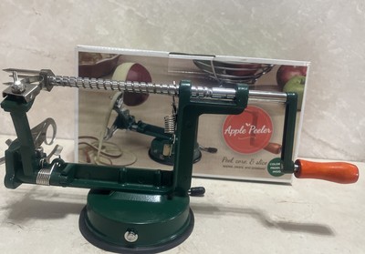 VTG Apple Potato Pear Peeler Corer Slicer Hand Crank Table Counter Green NIB