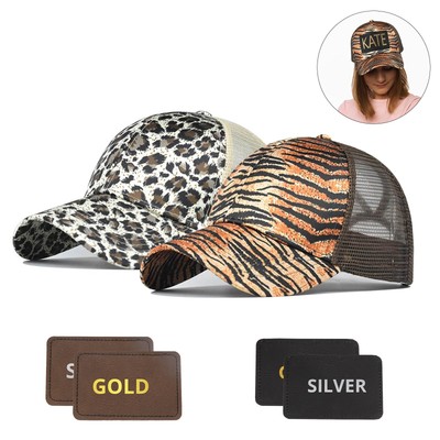 2er Set Baseball Caps Leopard & Tiger Print + 4 selbstklebende Aufkleber