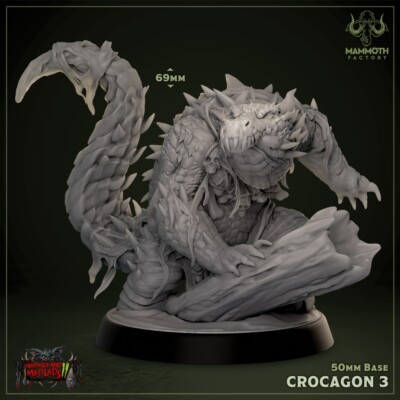 Crocagon Giant Lizard Crocodile Fighter Barbarian Miniature | D&D DnD