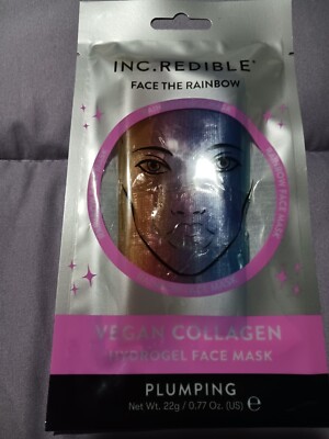~NEW INC.REDIBLE~Face The Rainbow~VEGAN COLLAGEN Plumping~Hydrogel Face Mask~