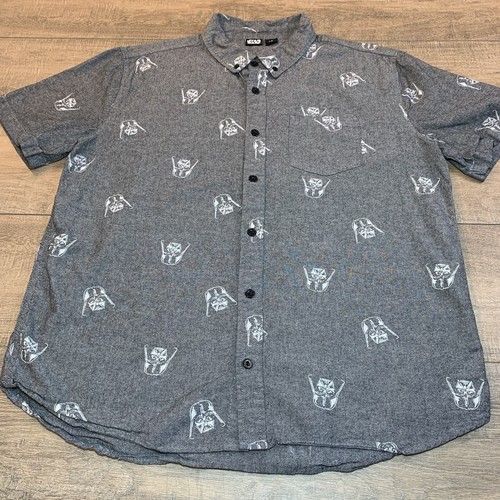 Star Wars Mens Size Large Short Sleeve button Down Shirt Gray Darth Vader B3 - 第 4/17 張圖片