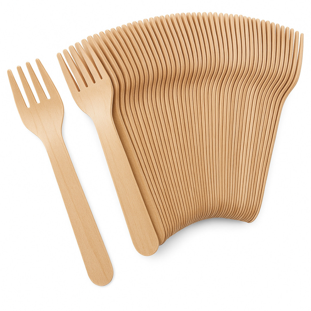 Tenedores de Madera Desechables 160 mm – Pack 100 Unidades | Cubiertos Ecológico