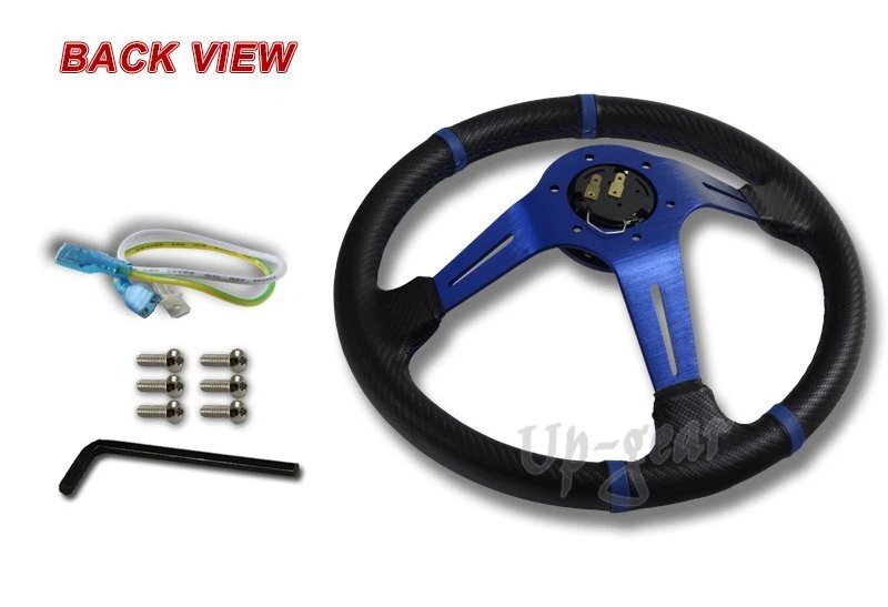 Volante 350MM Deep Dish Drift Estilo Puntada Azul Carbono PVC Cuero 6 Agujeros Foto 3 de 3