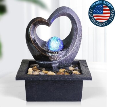 Fuente Zen para Jardín Acuático con Luz LED, Fuente Feng Shui para Decoración