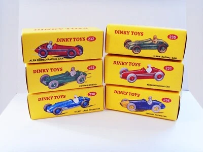 DINKY TOYS No. 231 to 235. Racing Car Set - Six repro / display boxes ONLY.