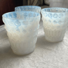 Vintage lot of 3 hobnail white Opalescent glasses flawed.