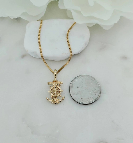 Gold Anchor Necklace, Jesus Anchor Necklace, 14k Heavy Plated - Picture 3 of 10