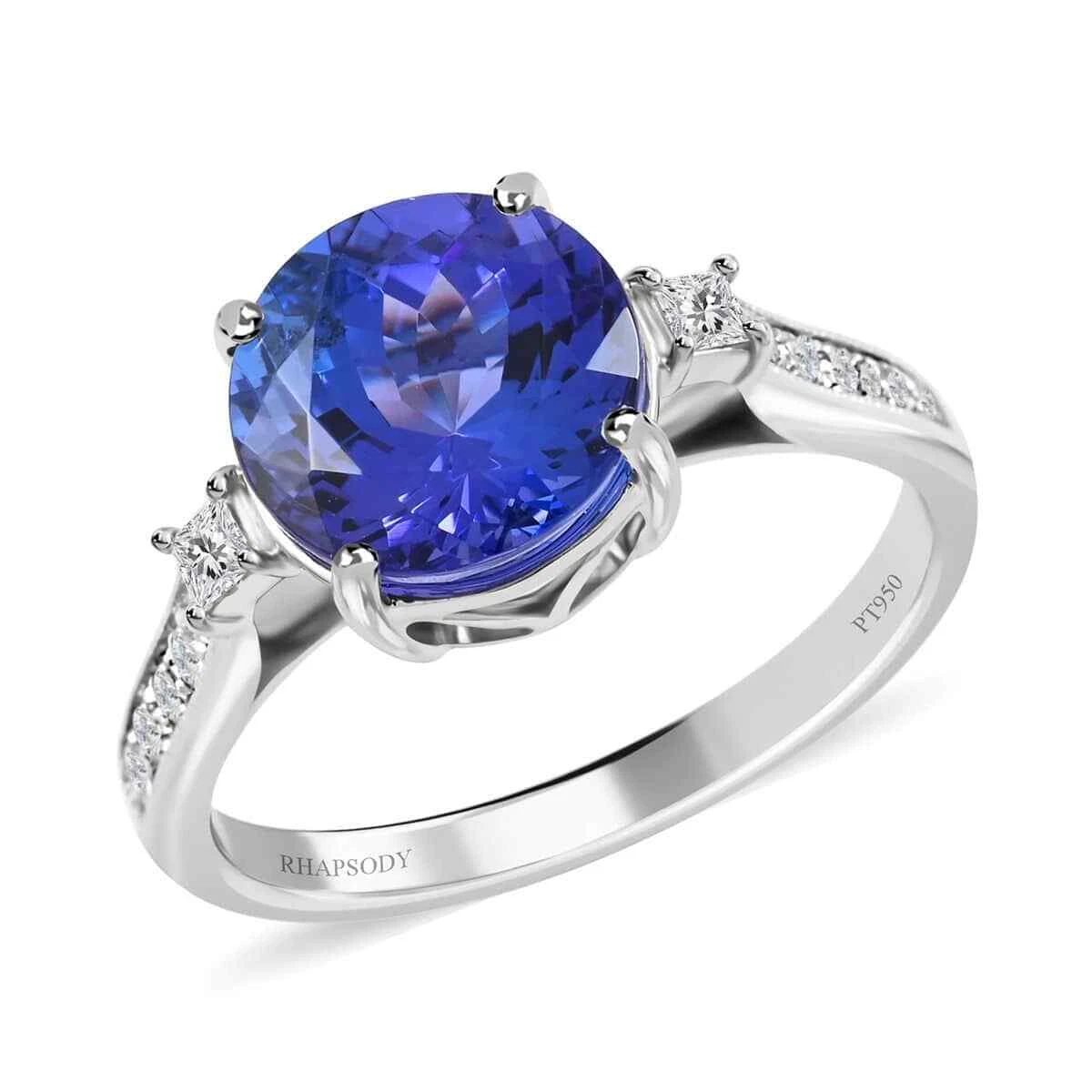 RHAPSODY 950 Platinum AAAA Natural Tanzanite Diamond Ring Size 7