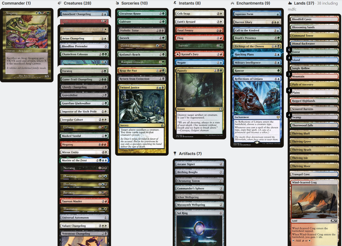 mtg atog commander deck Atogatog Custom ElkoyTCG Sacrifice an artifact Atogatog ATOG CHANGELING TRIBAL SACRIFICE