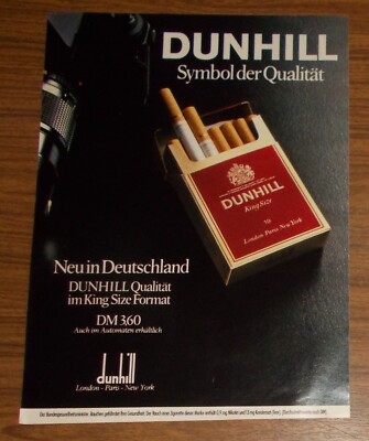 Seltene Werbung DUNHILL King SIze Zigaretten- Neu in Deutschland 1984