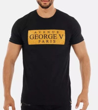 Avenue George V Paris T-Shirt GV logo Rhinestone Men's Black Fitted Tee 3XL