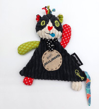 Doudou plat chat noir beige Ronronnos baby DEGLINGOS rouge vert pois spirales