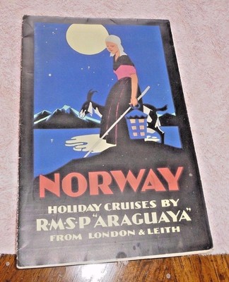 VINTAGE CRUISE TO NORWAY RMSP ARAGUAYA ILLUSTRATED DECK PLANS FARES  1927