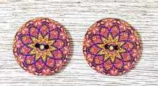 flowers boho wood sewing buttons 2 holes 1 inch (set #1204) 2pc