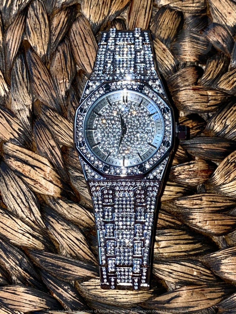 Mens Custom Fully Ice out Bling Octagonal Watch Iced Cz Quality