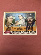 1981 Topps #659 Brewers Rookies Flinn,Romero,Yost Autographs.