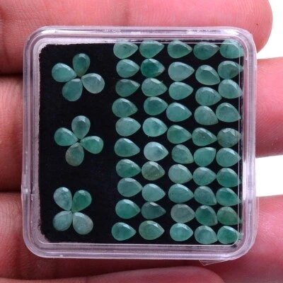 62 Pcs Natural Colombian Emerald 4mm 3mm Pear Cut Loose Gemstones Wholesale Lot - Image 1 of 4