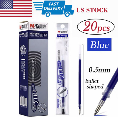 1 box of 20pcs M&G MG-007 0.5mm Pipe Blue Gel Ink Pen Refills Bullet-shaped US