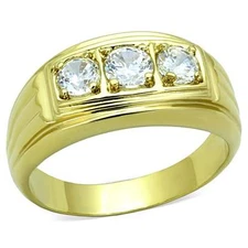 Men's Stainless Steel Gold GP 3 Round Stone CZ Band Ring SZ 9,10,11,12,13