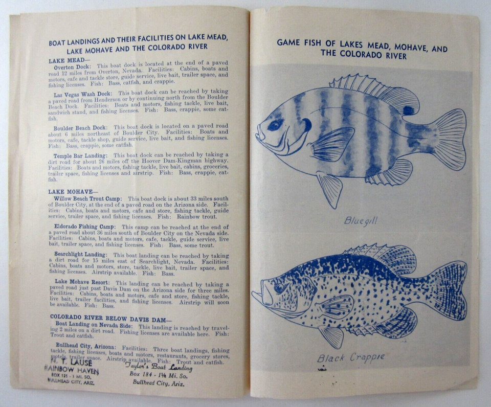 Vintage Lake Mead Fishing Guide Colorado River Map NV Fish & Game Regs