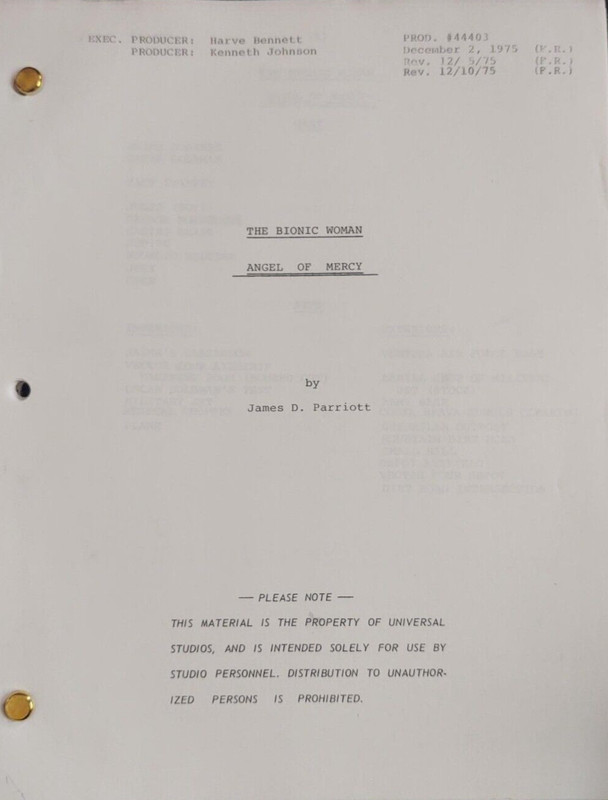 Classic Script The Bionic Woman Angel of Mercy Richard Anderson Notes (copy)