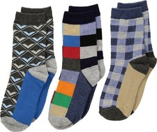 Jefferies Socks Kids 179389 Funky Plaid Dress Socks 3-Pack Multicolor Size L