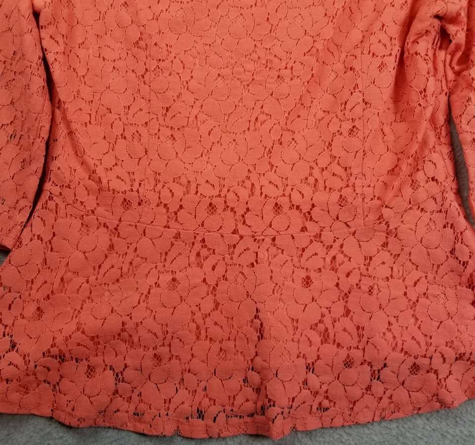 KENAR Peplum Top 女式中号 M 珊瑚粉色 3⁄4 袖圆领蕾丝侧拉链 — 第 3/4 张图片