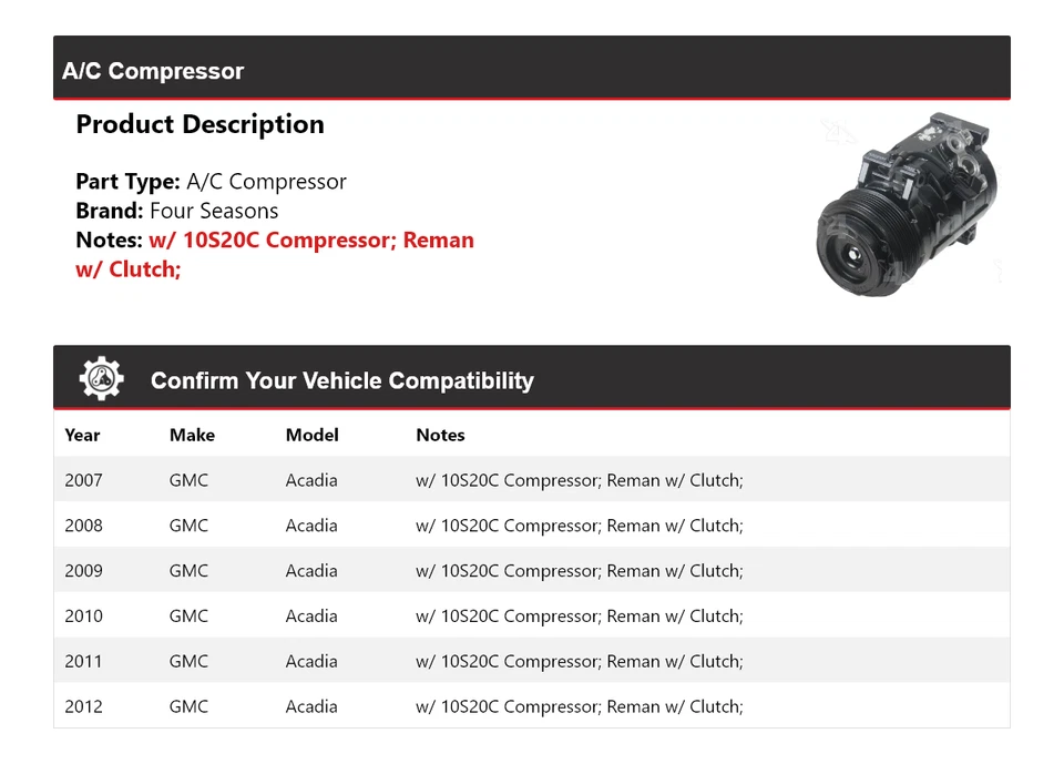 Compresor de aire acondicionado para GMC Acadia 2007-2012 4 estaciones 2008 2009 2010 2011 Foto 2 de 4