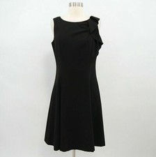 Calvin Klein A-Line Dress Womens 8 Black LBD Ruffles Sleeveless Work Wear Career