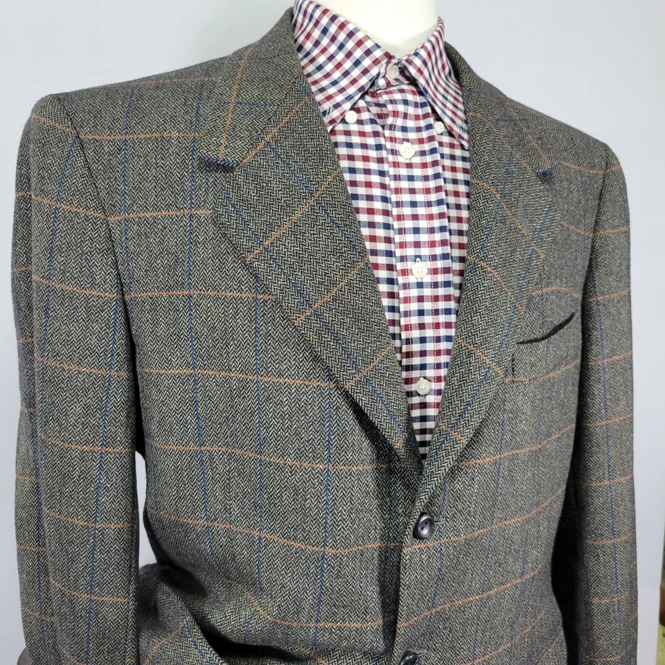 Oxxford Clothes Manhattin Jacket D9 Mens Sport Coat Blazer Herringbone Plaid 41R - Image 4 of 4