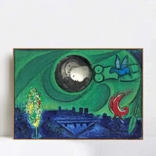 Framed Canvas Giclee Print Art Bercy Embankment by Marc Chagall Wall Art 16"x24"
