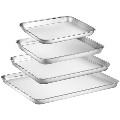 Set of 4 Stainless Steel Baking Cookie Sheet Oven Pans for Cooking Roasting