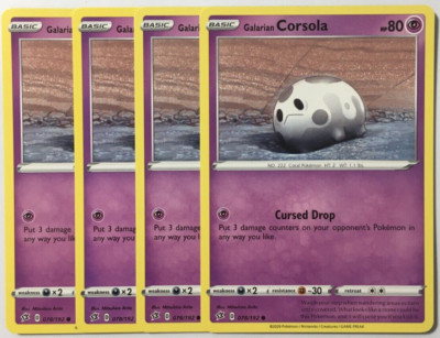 POKEMON 4X GALARIAN CORSOLA 078/192 REBEL CLASH COMMON NEAR MINT-PLAYSET