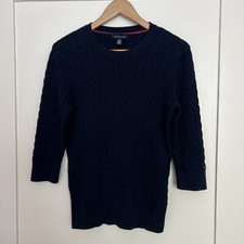 Tommy Hilfiger Sweater Womens Sz M Navy Blue Cable Knit 3/4 Sleeve Logo Cotton
