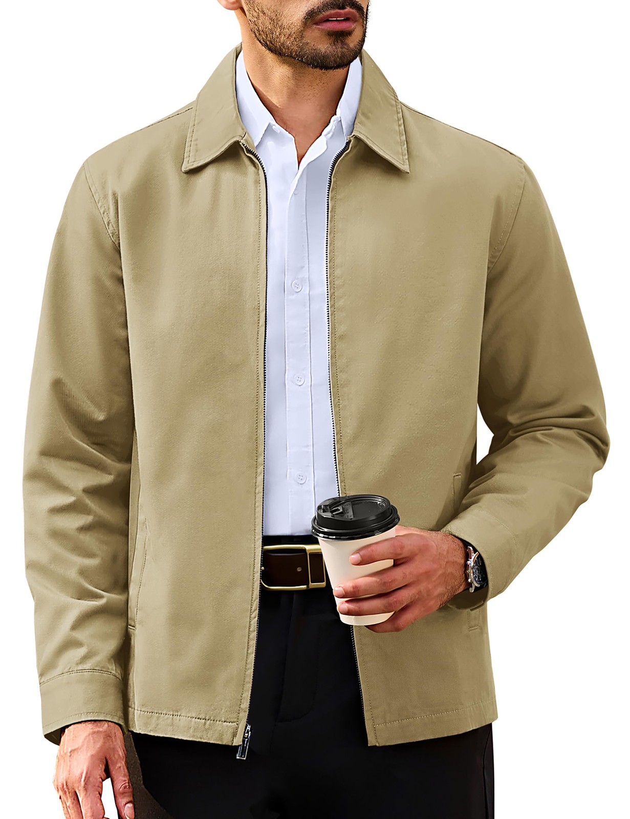 Mens Cotton Jacket Full Zip Work Jackets Lapel Windbreaker Casual Trench Coat 12190₽