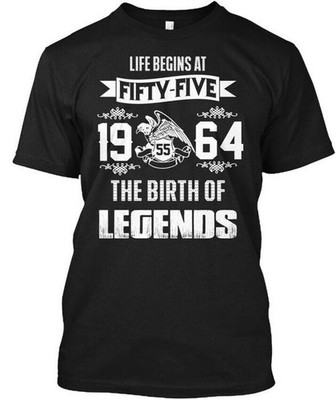 Life Begins At Fifty Five-55 Since 1964 T-Shirt Made in the USA Size S to 5XL